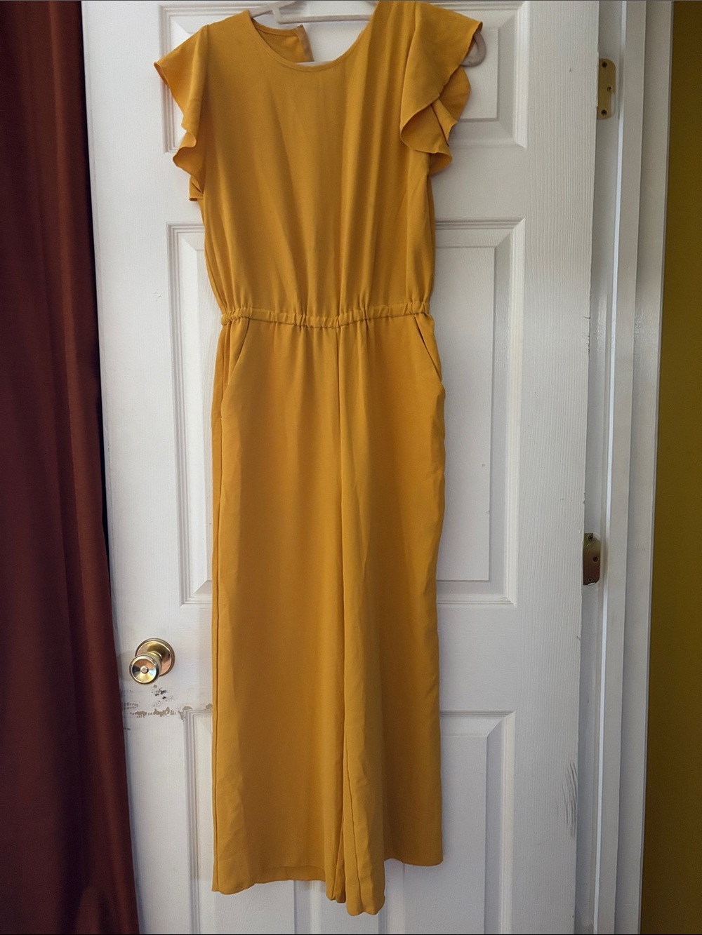 Rachel Zoe Mustard Yellow Ruffle-Sleeve Jumpsuit